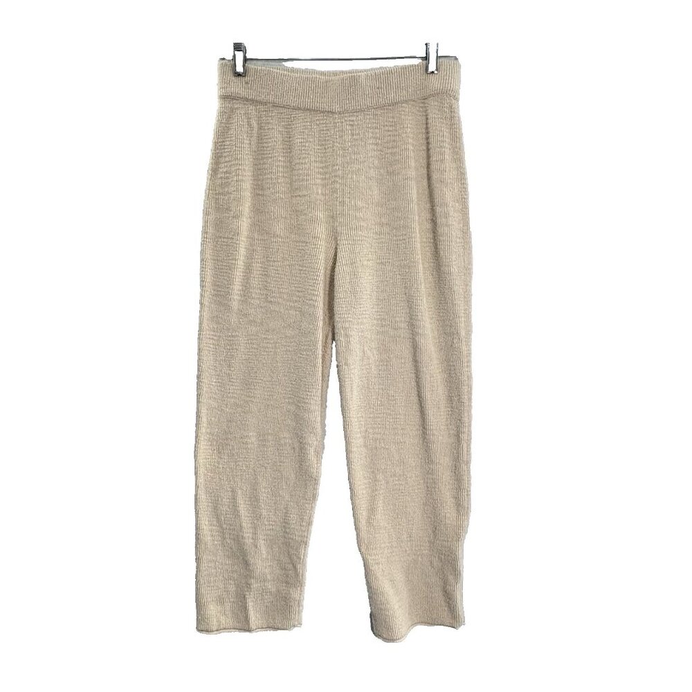 MADEWELL Women Textured Highrise Cropped Birchmoor Sweater Pants Sz M Ivory 4-10